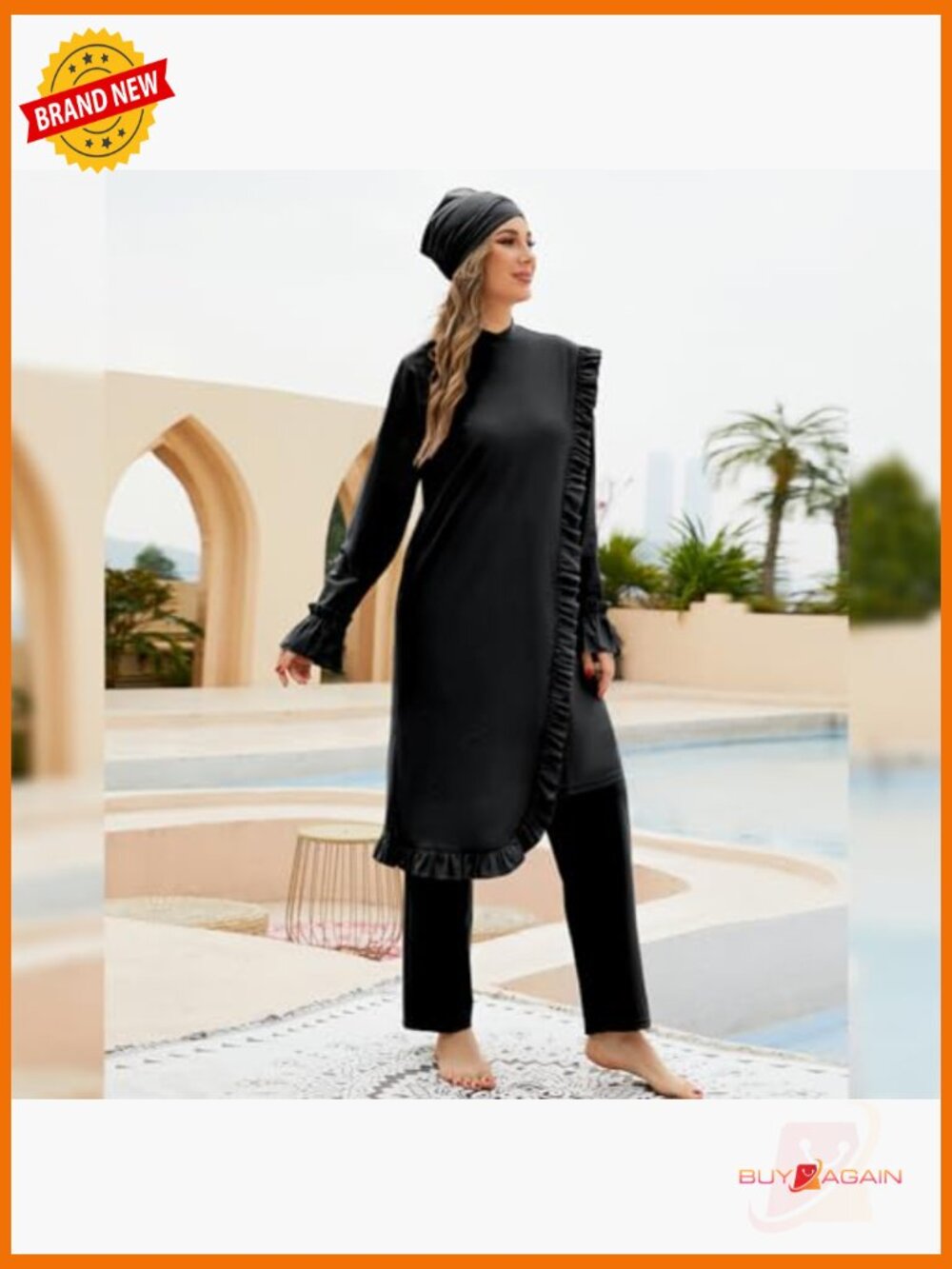 Muslim Burkini Full Cover Swimsuit 3pc Set Long Sleeve Rash Guard for Women - Picture 2 of 6